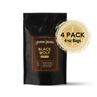 4 oz. packaging for Black Wolf loose leaf puerh tea from The Jasmine Pearl Tea Co.