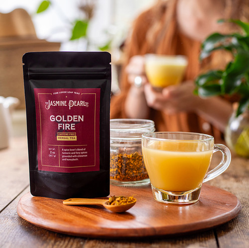 Golden Fire loose leaf herbal tea from The Jasmine Pearl Tea Co. Golden Fire loose leaf herbal tea from The Jasmine Pearl Tea Co.