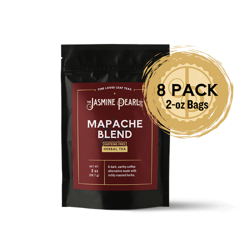 2 oz. packaging for Mapache Blend loose leaf herbal tea from the Jasmine Pearl Tea Co.