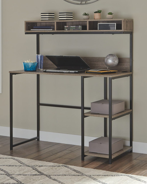 Daylicrew - Grayish Brown / Gunmetal - Home Office Desk And Hutch