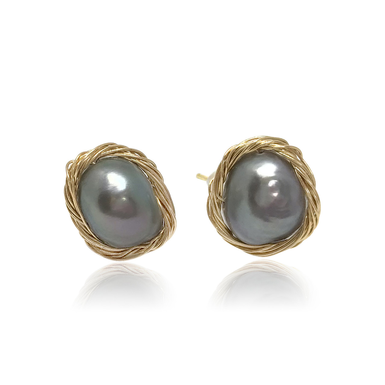Peacock Baroque Pearl Gold Filled Wire Wrapped Stud Earrings ...