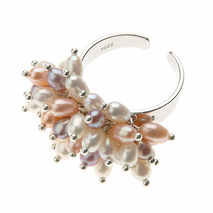 Multicolour Rice Pearl Adjustable Ring, Sterling Silver