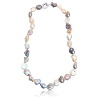 Multicolour Keshi Pearl Regular Necklace with Sterling Silver Clasp