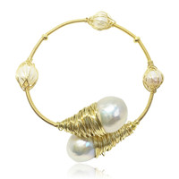 Encased Baroque Pearls Gold Bangle 