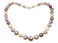 Lustrous Rainbow  Baroque Pearl Necklace with Sterling Silver Heart Buckle
