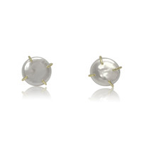 White Coin Pearl Earrings in 18ct Yellow Gold Plated Sterling Silver