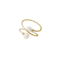 Adjustable Dual White Pearl Ring, Yellow Gold