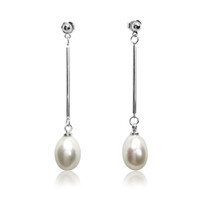 White Teardrop Pearl Drop Earrings on Sterling Silver Bar