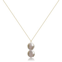 Dual White Keshi Pearl Pendant Necklace, Yellow Gold 