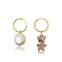 Sun and Stars Mismatched Pearl Hoop Earrings