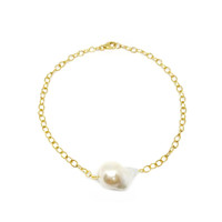 White Baroque Pearl Chain Bracelet, gold filled