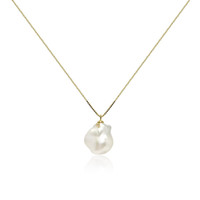 White Baroque Pearl Pendant Decorated with Zirconia, Yellow Gold