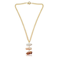 Triple Multicolour Biwa Stick Pearl Gold Chain Necklace