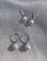 Bella White Teardrop Pearl Sterling Silver Hoops