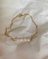 Callie Dainty Pearl Bar Rectangle Chain Bracelet 