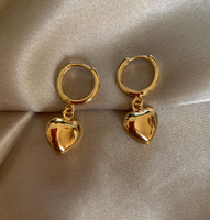 Puffed Heart Gold Huggie Hoops Earrings