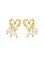 Nina Gold Lace Heart Pearl Earrings 