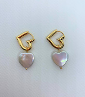 Double Heart Gold Hoops 