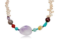 Amethyst, Agates, Turquoise and Pearls Necklace
