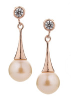 Pink Pearl Drop Earrings in Rose Gold