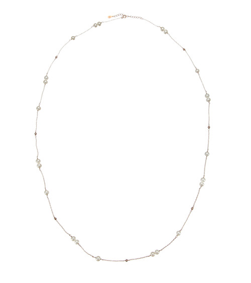 White Pearls in Rose Gold Chain Long Necklace