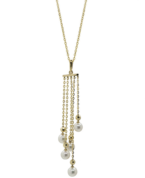 18ct Gold Tassel White Pearls Drop Pendant Necklace