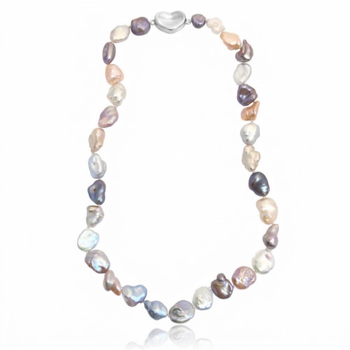 Multicolour Keshi Pearl Regular Necklace with Sterling Silver Clasp