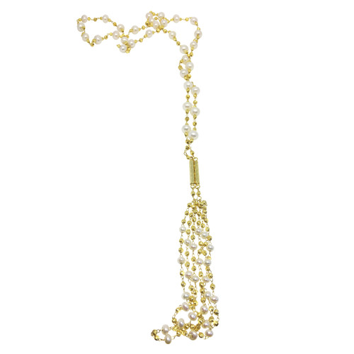White Pearls and Gold Beads Lariat