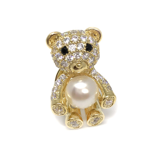 Cute Teddy Bear White Pearl Brooch