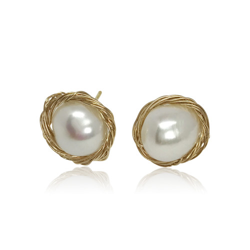 Silver Grey Baroque Pearl Stud Earrings in Gold Plated Sterling Silver ...