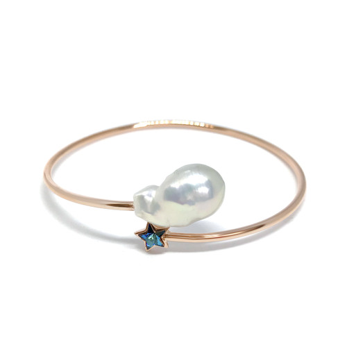 White Baroque Pearl and Blue Star Rose Gold Cuff