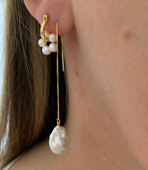 White Baroque Pearl Threader Earrings