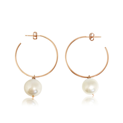 white pearl hoop earrings