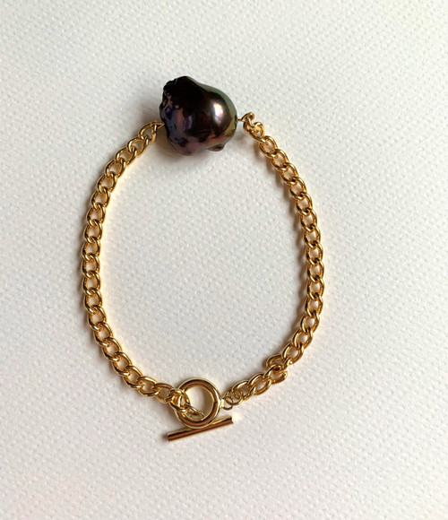 Peacock Baroque Pearl Gold Chain Bracelet
