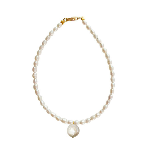 Dainty Pearl Bracelet with Coin Pearl Charm 