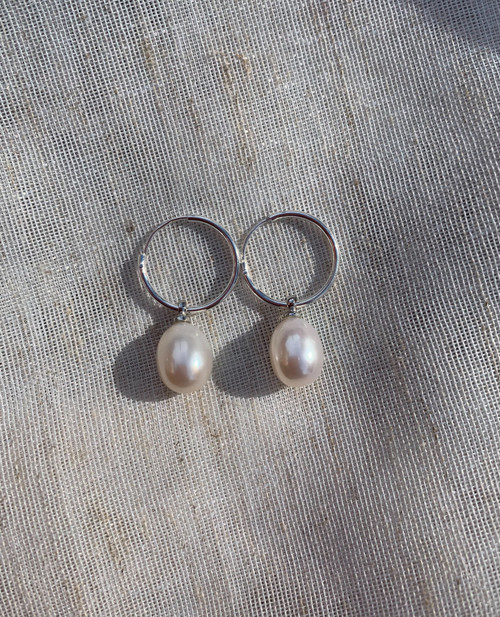 Bella White Teardrop Pearl Sterling Silver Hoops