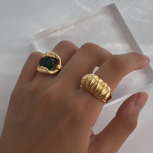 Chunky Patterned Gold Adjustable Ring