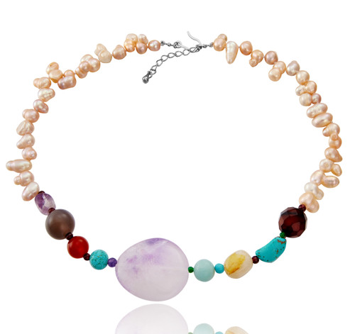 Pink Baroque Necklace with Amethyst, Agates &Turquoise