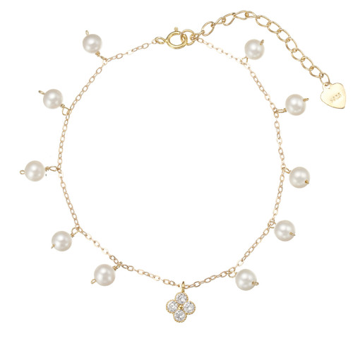White Pearl Bracelet and Swarovski Flower Charm