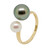 White Akoya and Black Tahitian Dual Pearls Adjustable Ring in Yellow Gold (size L 1/2)