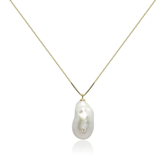 White Baroque Pearl Pendant Studded with Zirconia