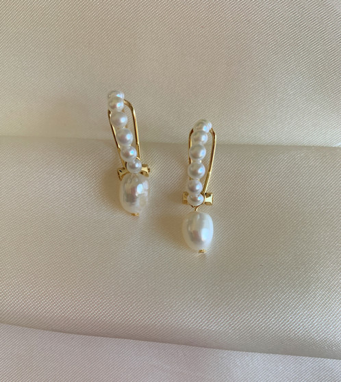 Pearl Hoop with Baroque Pearl Drop Earrings, Gold