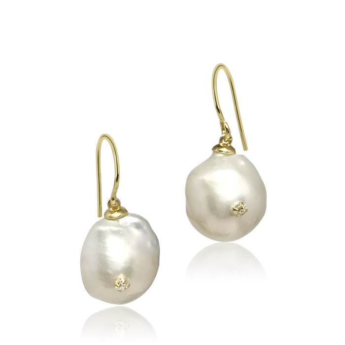 White Baroque Pearl Drop Earrings with Zirconia - Pearl that Sparkled ...
