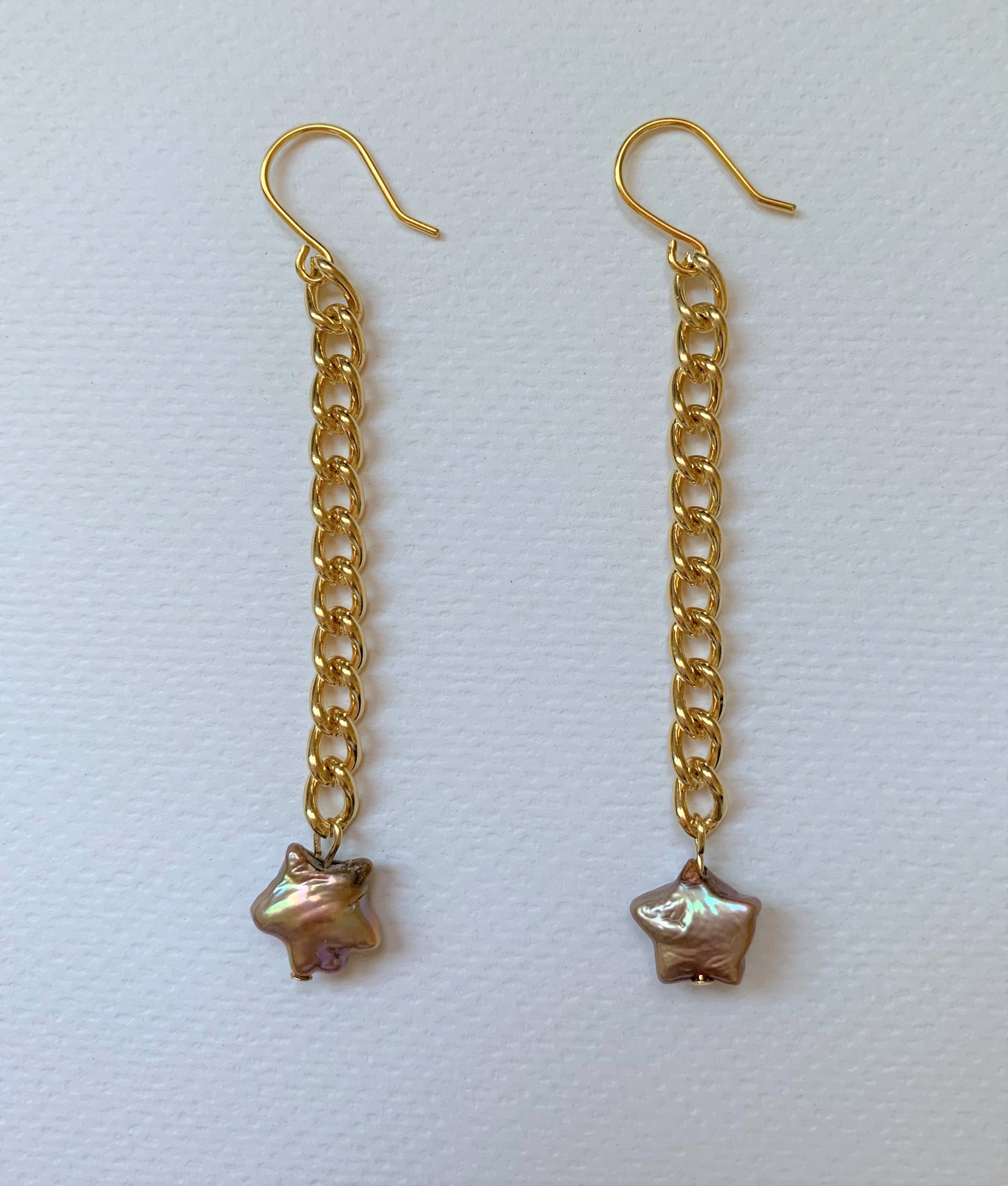 Star Pearls Gold Plated Chain Drop Earrings Baroque Pearl Earrings
