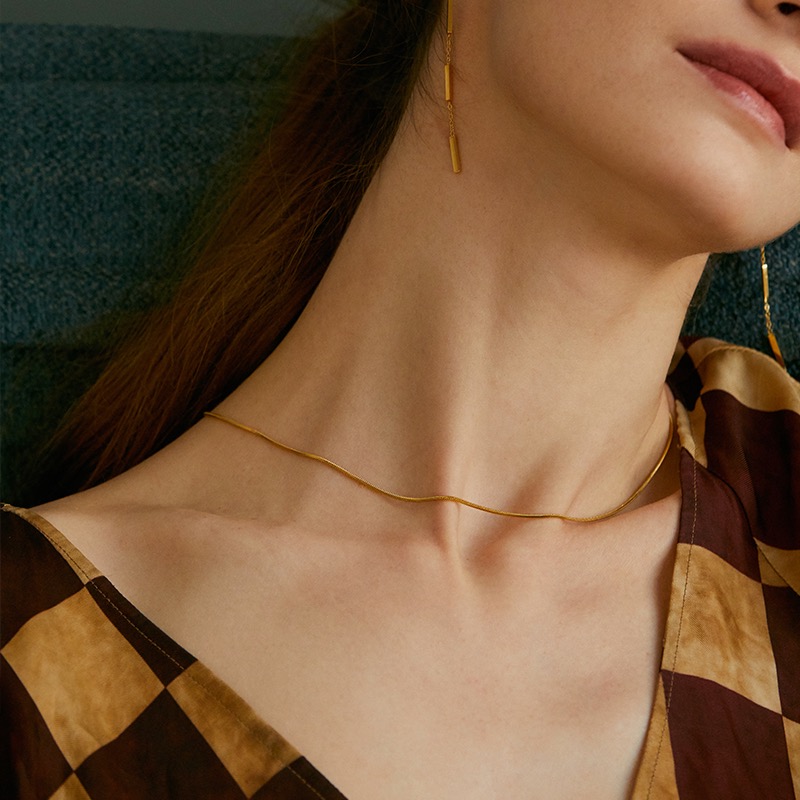 Thin Snake Chain Choker Necklace Lustrous Gold Jewellery