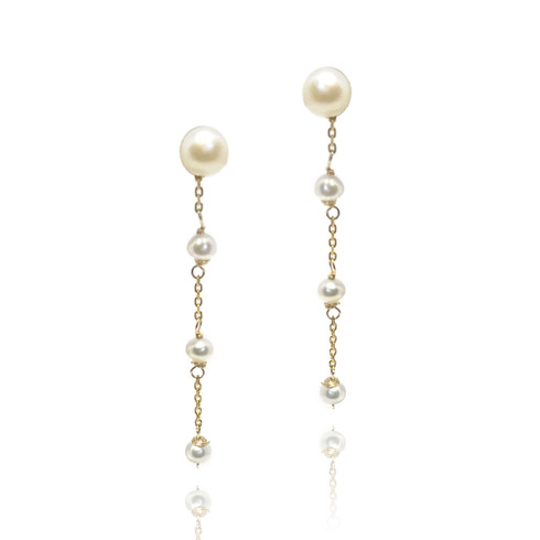 Pearl Stud and Drop Earrings, Yellow Gold : Lustrous Contemporary Pearl ...