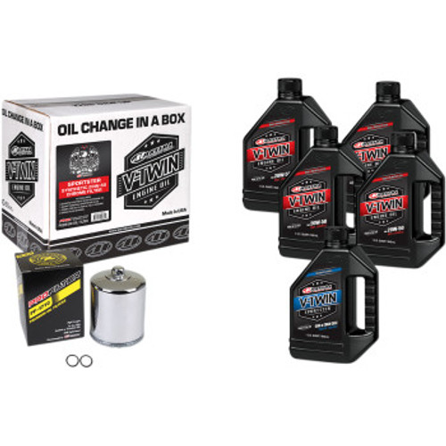 Comes with all necessary products to complete a full oil change
Includes engine oil, transmission oil, primary oil plus a ProFilter oil filter in black or chrome and drain plug O-rings
4 quarts of Maxima V-Twin 100% synthetic 20W-50 engine oil
1 quart of Maxima V-Twin mineral sportster oil
1 ProFilter wrench-removal premium oil filter: black or chrome
2 drain plug O-rings


FITMENT


2018-2021 Harley-Davidson Iron 1200 XLNS

2018-2019 Harley-Davidson Forty-Eight Special XLXS

2016-2020 Harley-Davidson 1200 Roadster XLCX

2014-2017 Harley-Davidson SuperLow 1200 XLT

2012-2016 Harley-Davidson Seventy-Two XLV

2011-2019 Harley-Davidson 883 SuperLow XLL

2010-2022 Harley-Davidson Forty-Eight XLX

2009-2022 Harley-Davidson Iron 883 XLN

2009-2012 Harley-Davidson Sportster 1200 XR

2009-2012 Harley-Davidson Sportster 1200 X XR

2007-2012 Harley-Davidson 1200 Nightster XLN

2007-2009 Harley-Davidson 883 EFI XL

2007 Harley-Davidson Sportster 1200 XL 50

2006-2011 Harley-Davidson 1200 Low EFI XLL

2006-2010 Harley-Davidson 883 Low EFI XLL

2006-2008 Harley-Davidson 1200 Roadster EFI XLR

2006 Harley-Davidson 1200 Low XLL

2005-2006 Harley-Davidson 883 Low XLL

2004-2006 Harley-Davidson 883 XL

2004-2006 Harley-Davidson 1200 Roadster XLR

2002-2019 Harley-Davidson 1200 Custom EFI XLC

2002-2003, 2011-2017 Harley-Davidson  1200 XLCP

2002-2003, 2005-2007 Harley-Davidson  883 Roadster XLR

2002-2003, 2005-2007 Harley-Davidson  883 Roadster EFI XLR

1999-2009 Harley-Davidson 883 Custom EFI XLC

1998-2006 Harley-Davidson 883 Custom XLC

1996-2006 Harley-Davidson 1200 Custom XLC

1996-2003 Harley-Davidson 1200 Sport XLS

1988-2003 Harley-Davidson Sportster 1200 XLH

1987-2003 Harley-Davidson 883 Hugger XLH

1986-2003 Harley-Davidson Sportster 883 XLH

1986-1995 Harley-Davidson 883 Deluxe XLH

1986-1988 Harley-Davidson Sportster 1100 XLH