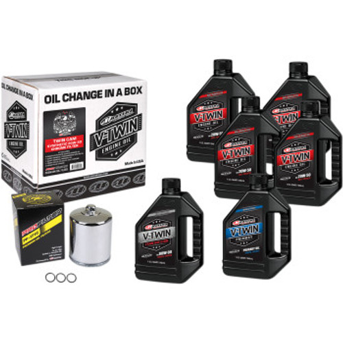 Comes with all necessary products to complete a full oil change
Includes engine oil, transmission oil, primary oil plus a ProFilter oil filter in black or chrome and drain plug O-rings
4 quarts of Maxima V-Twin 100% synthetic 20W-50 engine oil
1 quart of Maxima V-Twin mineral transmission 80W-90 oil
1 quart of Maxima V-Twin mineral primary oil
1 ProFilter wrench-removal premium oil filter: black or chrome
3 drain plug O-rings

FITMENT


2016 Harley-Davidson CVO Pro Street Breakout FXSE

2016 Harley-Davidson Softail Slim S FLSS

2016 Harley-Davidson Fat Boy S FLSTFBS

2016 Harley-Davidson Low Rider S FXDLS

2015-2016 Harley-Davidson Electra Glide Ultra Limited Low FLHTKL

2015-2016 Harley-Davidson Road Glide Special FLTRXS

2015-2016 Harley-Davidson Freewheeler FLRT

2014-2016 Harley-Davidson Electra Glide Ultra Classic Low FLHTCUL

2014-2016 Harley-Davidson CVO Electra Glide Ultra Limited FLHTKSE

2014-2016 Harley-Davidson Street Glide Special FLHXS

2014-2015 Harley-Davidson CVO Softail Deluxe FLSTNSE

2014 Harley-Davidson CVO Road King FLHRSE

2013-2016 Harley-Davidson Breakout FXSB

2013-2014 Harley-Davidson CVO Breakout FXSBSE

2013 Harley-Davidson CVO Road King FLHRSE5

2013 Harley-Davidson CVO Road Glide Custom FLTRXSE2

2013 Harley-Davidson CVO Electra Glide Ultra Classic FLHTCUSE8

2012-2016 Harley-Davidson Softail Slim FLS

2012-2016 Harley-Davidson Switchback FLD

2012 Harley-Davidson CVO Softail Convertible FLSTSE3   

2012 Harley-Davidson CVO Road Glide Custom FLTRXSE

2012 Harley-Davidson CVO Street Glide FLHXSE3

2012 Harley-Davidson CVO Electra Glide Ultra Classic FLHTCUSE7

2011-2013, 2016 Harley-Davidson Road Glide Ultra FLTRU

2011-2013 Harley-Davidson Blackline FXS

2011, 2015-2016 Harley-Davidson CVO Road Glide Ultra FLTRUSE

2011 Harley-Davidson CVO Softail Convertible FLSTSE2

2011 Harley-Davidson CVO Street Glide FLHXSE2

2011 Harley-Davidson CVO Electra Glide Ultra Classic FLHTCUSE6

2010-2016 Harley-Davidson Electra Glide Ultra Limited FLHTK

2010-2013, 2015-2016 Harley-Davidson  Road Glide Custom FLTRX

2010-2011 Harley-Davidson Street Glide Trike FLHXXX

2010, 2015-2016 Harley-Davidson CVO Street Glide FLHXSE

2010 Harley-Davidson CVO Softail Convertible FLSTSE

2010 Harley-Davidson CVO Fat Bob FXDFSE2

2010 Harley-Davidson CVO Electra Glide Ultra Classic FLHTCUSE5

2009-2016 Harley-Davidson Fat Boy Lo FLSTFB

2009-2016 Harley-Davidson Tri Glide Ultra Classic FLHTCUTG

2009-2013 Harley-Davidson Road King Classic FLHRC

2009 Harley-Davidson CVO Softail Springer FXSTSSE3

2009 Harley-Davidson CVO Electra Glide Ultra Classic FLHTCUSE4

2009 Harley-Davidson CVO Fat Bob FXDFSE

2009 Harley-Davidson CVO Road Glide FLTRSE3

2008-2016 Harley-Davidson Fat Bob FXDF

2008-2011 Harley-Davidson Softail Cross Bones FLSTSB

2008 Harley-Davidson Screamin' Eagle Electra Glide Ultra Classic FLHTCUSE3

2008 Harley-Davidson Screamin' Eagle Road King FLHRSE4

2008 Harley-Davidson Screamin' Eagle Softail Springer FXSTSSE2

2008 Harley-Davidson Screamin' Eagle Dyna FXDSE2

2007-2011 Harley-Davidson Softail Rocker C FXCWC

2007-2010 Harley-Davidson Softail Rocker FXCW

2007-2010 Harley-Davidson Softail Custom EFI FXSTC

2007 Harley-Davidson Screamin' Eagle Electra Glide Ultra Classic FLHTCUSE2

2007 Harley-Davidson Screamin' Eagle Road King FLHRSE3

2007 Harley-Davidson Screamin' Eagle Softail Springer FXSTSSE

2007 Harley-Davidson Screamin' Eagle Dyna FXDSE

2006-2016 Harley-Davidson Street Glide EFI FLHX

2006-2016 Harley-Davidson Street Bob FXDB

2006 Harley-Davidson Street Glide FLHX

2006 Harley-Davidson Softail Heritage EFI FLSTI

2006 Harley-Davidson Super Glide FXD35

2006 Harley-Davidson Screamin' Eagle Fat Boy FLSTFSE2

2006 Harley-Davidson Screamin' Eagle Electra Glide Ultra Classic FLHTCUSE

2006 Harley-Davidson Softail Heritage FLST

2005-2016 Harley-Davidson Softail Deluxe EFI FLSTNI

2005-2014 Harley-Davidson Super Glide Custom EFI FXDCI

2005-2007 Harley-Davidson Softail Springer Classic EFI FLSTSCI

2005-2006 Harley-Davidson Softail Springer Classic FLSTSC

2005-2006 Harley-Davidson Softail Deluxe FLSTNI

2005 Harley-Davidson Screamin' Eagle Electra Glide FLHTCSE2

2005 Harley-Davidson 15th Anniversary Fat Boy FLSTF

2005 Harley-Davidson Screamin' Eagle Fat Boy FLSTFSE

2005 Harley-Davidson Super Glide Custom FXDC

2004-2010 Harley-Davidson Super Glide EFI FXDI

2004-2009, 2014-2016 Harley-Davidson  Low Rider EFI FXDL

2004-2007 Harley-Davidson Road King Custom EFI FLHRI

2004-2006 Harley-Davidson Road King Custom FLHRS

2004-2005 Harley-Davidson Super Glide Sport EFI FXDXI 

2004 Harley-Davidson Screamin' Eagle Electra Glide FLHTCSE      

2004 Harley-Davidson Screamin' Eagle Deuce FXSTDSE2

2003 Harley-Davidson Screamin' Eagle Road King FLHRSE-I2

2003 Harley-Davidson Screamin' Eagle Deuce FXSTDSE

2002 Harley-Davidson Screamin' Eagle Road King FLHRSE-I

2002 Harley-Davidson Wide Glide FXDWG3

2001-2016 Harley-Davidson Softail Heritage Classic EFI FLSTCI

2001-2016 Harley-Davidson Softail Fat Boy EFI FLSTFI

2001-2012 Harley-Davidson Softail Standard EFI FXSTI

2001-2009 Harley-Davidson Softail Night Train EFI FXSTBI

2001-2007 Harley-Davidson Softail Deuce EFI FXSTI

2001-2006 Harley-Davidson Softail Springer EFI FXSTSI

2001-2003 Harley-Davidson Super Glide T-Sport FXDXT

2001-2003 Harley-Davidson Softail Heritage Springer EFI FLSTSI

2001 Harley-Davidson Screamin' Eagle Road Glide FLTRSE-I2

2001 Harley-Davidson Wide Glide FXDWG2

2000-2009 Harley-Davidson Electra Glide Standard EFI FLHTI

2000-2008, 2010-2016 Harley-Davidson  Wide Glide EFI FXDWGI

2000-2006 Harley-Davidson Softail Deuce FXSTD              

2000 Harley-Davidson Screamin' Eagle Road Glide FLTRSE-I

1999-2016 Harley-Davidson Road King EFI FLHR 

1999-2016 Harley-Davidson Electra Glide Ultra Classic EFI FLHTCUI

1999-2016 Harley-Davidson Electra Glide Police FLHTPI  

1999-2013 Harley-Davidson Electra Glide Classic EFI FLHTCI

1999-2013 Harley-Davidson Road King Classic EFI FLHRC

1999-2009 Harley-Davidson Road Glide EFI FLTR

1999-2006 Harley-Davidson Electra Glide Standard FLHT

1999-2006 Harley-Davidson Electra Glide Ultra Classic FLHTCU

1999-2006 Harley-Davidson Road Glide FLTR      

1999-2006 Harley-Davidson Road King FLHR       

1999-2006 Harley-Davidson Electra Glide Classic FLHTC  

1999-2006 Harley-Davidson Electra Glide Police FLHTP   

1999-2006 Harley-Davidson Softail Night Train FXSTB      

1999-2006 Harley-Davidson Softail Standard FXST

1999-2006 Harley-Davidson Low Rider FXDL

1999-2006 Harley-Davidson Wide Glide FXDWG

1999-2006 Harley-Davidson Softail Springer FXSTS

1999-2006 Harley-Davidson Super Glide FXD

1999-2006 Harley-Davidson Softail Heritage Classic FLSTC

1999-2006 Harley-Davidson Softail Fat Boy FLSTF

1999-2005 Harley-Davidson Super Glide Sport FXDX

1999-2003 Harley-Davidson Softail Heritage Springer FLSTS

1999-2000 Harley-Davidson Dyna Convertible FXDS-CONV

1999 Harley-Davidson Softail Custom FXSTC