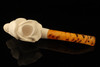 Floral Skull Block Meerschaum Pipe Hand Carved with custom case 13202