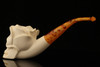 Floral Skull Block Meerschaum Pipe Hand Carved with custom case 13202